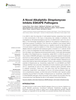 A Novel Alkaliphilic Streptomyces Inhibits ESKAPE Pathogens