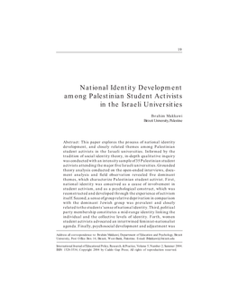 National Identity Development Among Palestinian Student Activists in the Israeli Universities