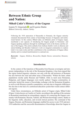 Between Ethnic Group and Nation: Mihail Çakir's History of the Gagauz