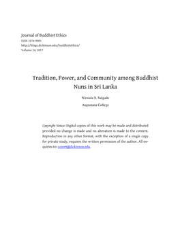 Tradition, Power, and Community Among Buddhist Nuns in Sri Lanka