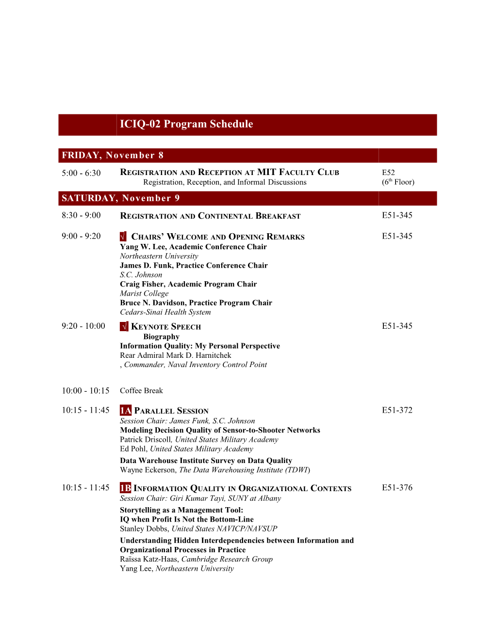 Tentative IQ 2002 Conference Program-Maroon