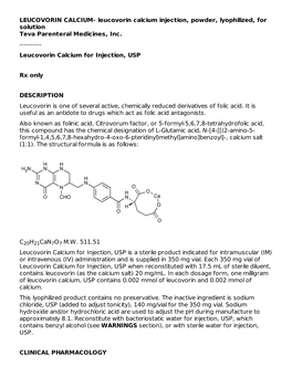 Leucovorin Calcium Injection, Powder, Lyophilized, for Solution Teva Parenteral Medicines, Inc