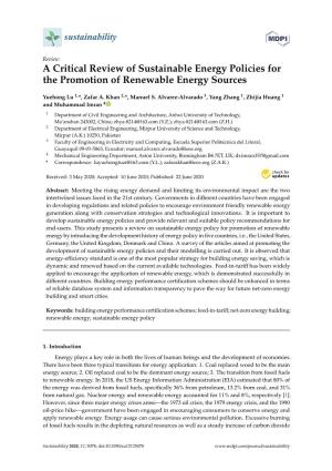 A Critical Review of Sustainable Energy Policies for the Promotion of Renewable Energy Sources