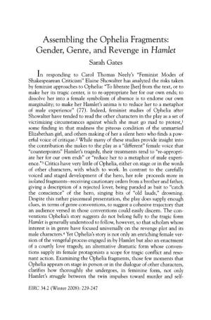 Assembling the Ophelia Fragments: Gender, Genre, and Revenge in Hamlet Sarah Gates
