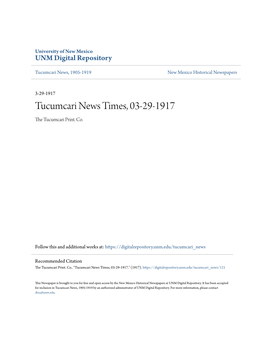 Tucumcari News Times, 03-29-1917 the Uct Umcari Print