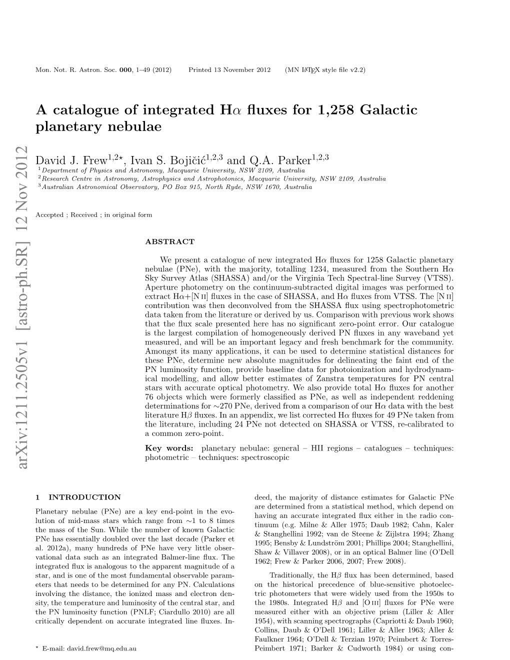 A Catalogue of Integrated H-Alpha Fluxes for 1258 Galactic Planetary Nebulae