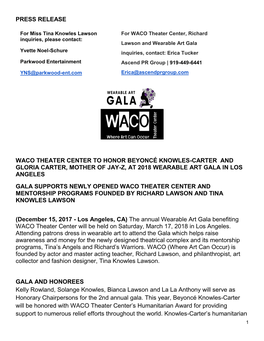 PRESS RELEASE-2018 Wearable Art Gala