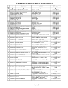 List of Dealers Selected from Cuttack I Range for Tax Audit During 2011-12