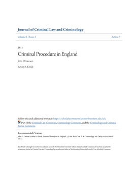 Criminal Procedure in England John D