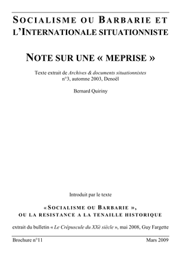 Socialisme Ou Barbarie Et L'internationale