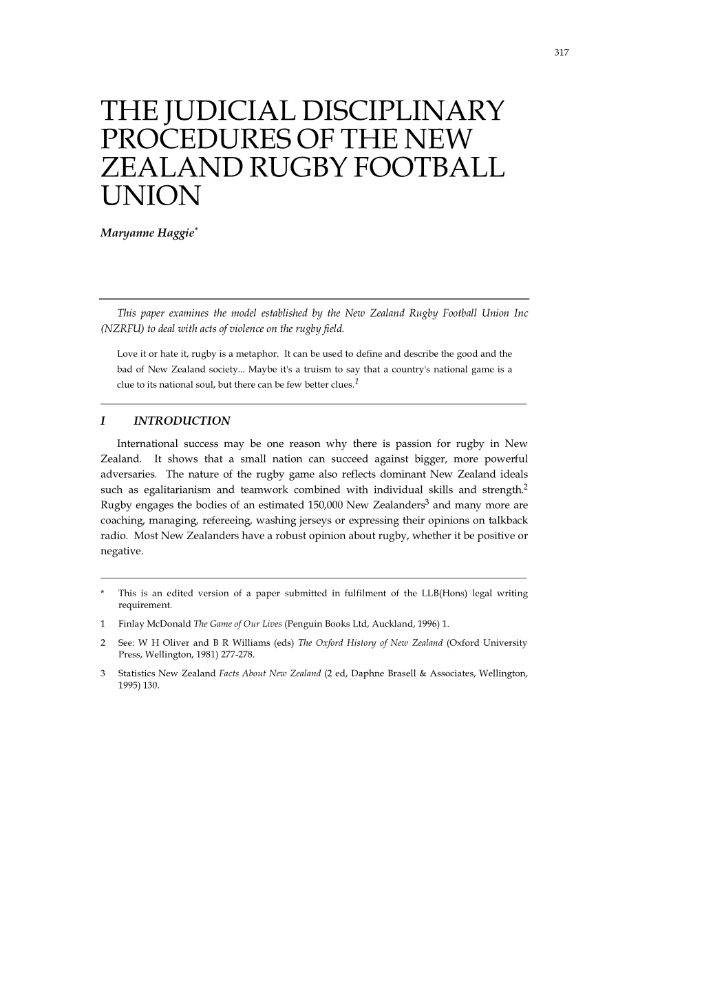 The Judicial Disciplinary Procedures of the New Zealand Rugby Football Union