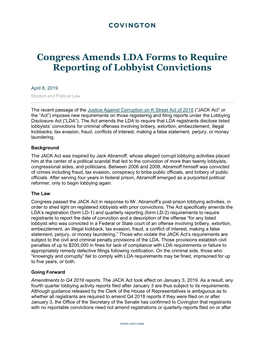 Congress Amends LDA Forms to Require Reporting of Lobbyist Convictions
