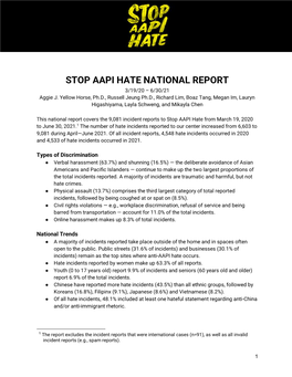 STOP AAPI HATE NATIONAL REPORT 3/19/20 – 6/30/21 Aggie J