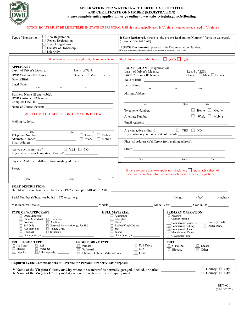 Application to Register and Title a Boat