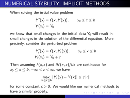 Numerical Stability; Implicit Methods