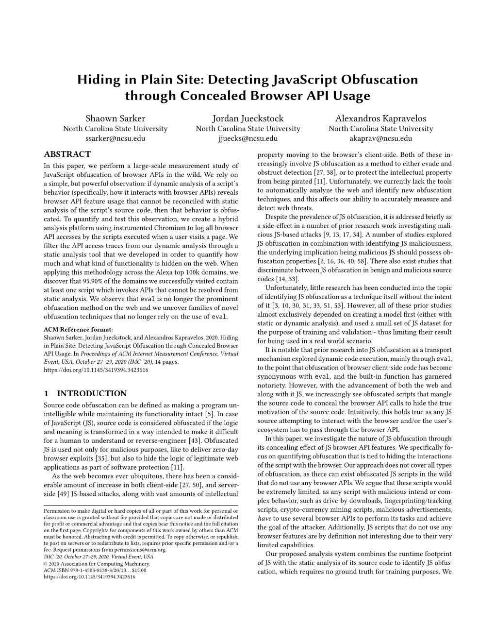 Detecting Javascript Obfuscation Through Concealed Browser API Usage