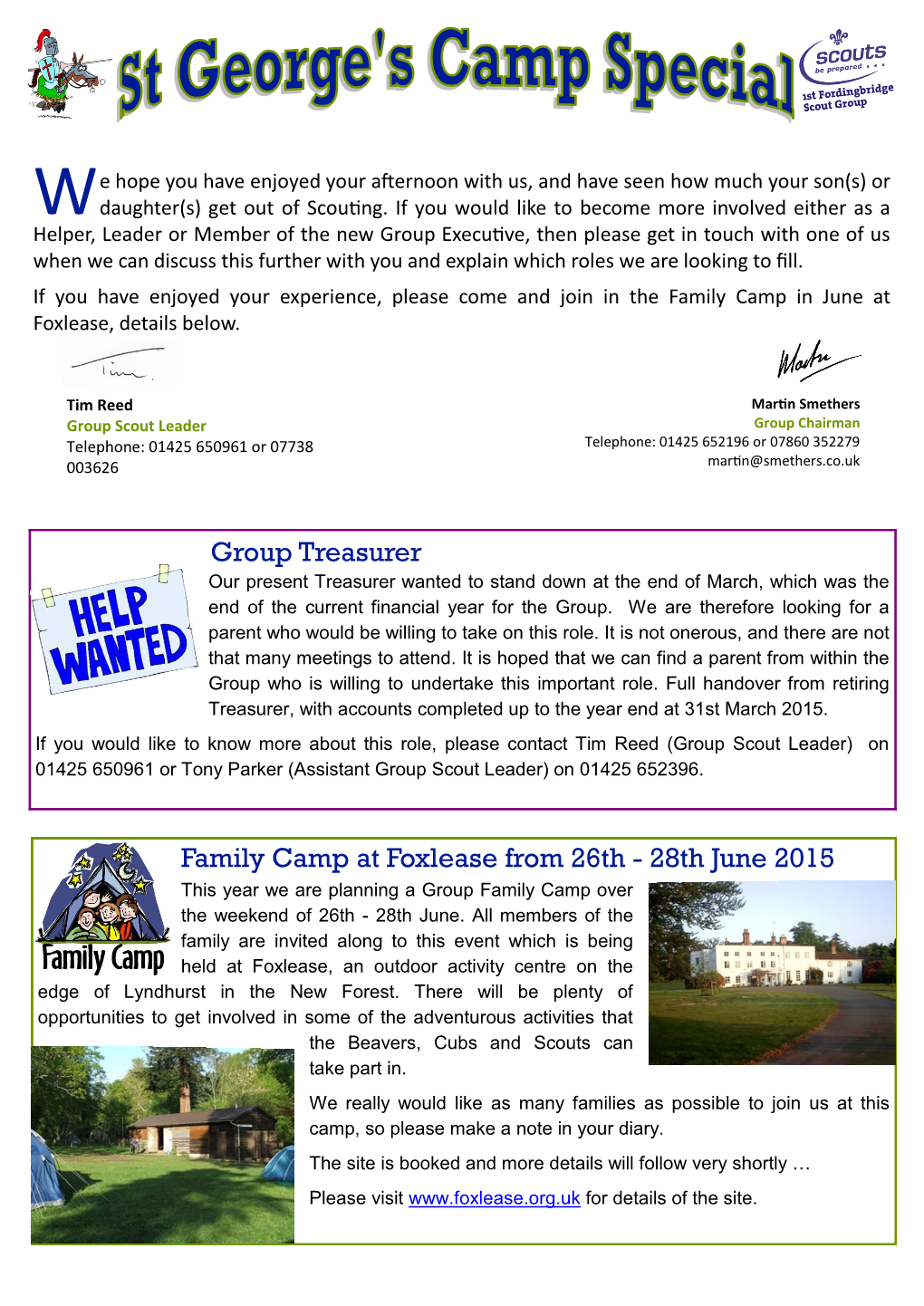 Group Treasurer Family Camp at Foxlease from 26Th