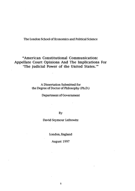 “American Constitutional Communication: Appellate Court Opinions and the Implications for ‘The Judicial Power of the United States.’”