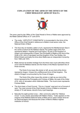 Explanation of the Arms of the Office of the Chief Herald of Arms of Malta