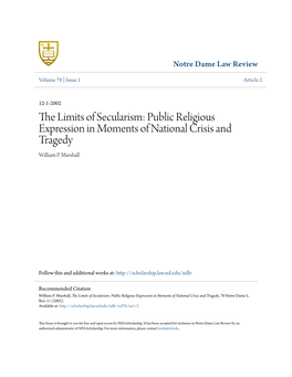 The Limits of Secularism: Public Religious Expression in Moments of National Crisis and Tragedy William P