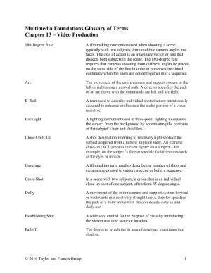 Multimedia Foundations Glossary of Terms Chapter 13 – Video Production