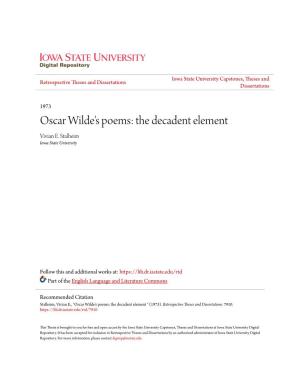 Oscar Wilde's Poems: the Decadent Element Vivian E