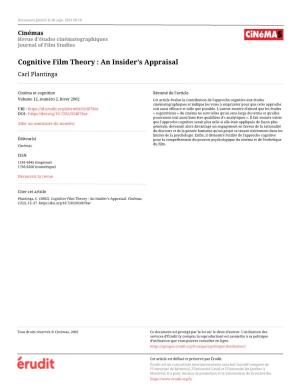 Cognitive Film Theory : an Insider's Appraisal