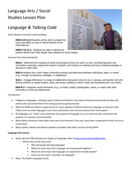 Language Arts / Social Studies Lesson Plan Language & Talking