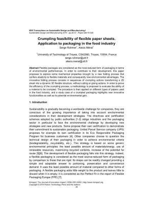 Crumpling Feasibility of Flexible Paper Sheets. Application to Packaging in the Food Industry Serge Rohmer1, Alexis Mérat1