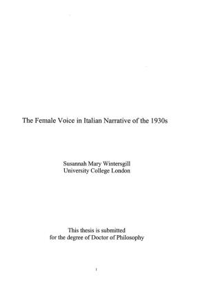 The Female Voice in Italian Narrative of the 1930S