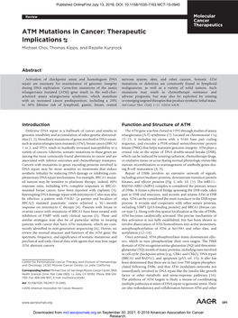 ATM Mutations in Cancer: Therapeutic Implications Michael Choi, Thomas Kipps, and Razelle Kurzrock