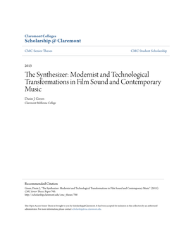 The Synthesizer: Modernist and Technological Transformations in Film Sound and Contemporary Music