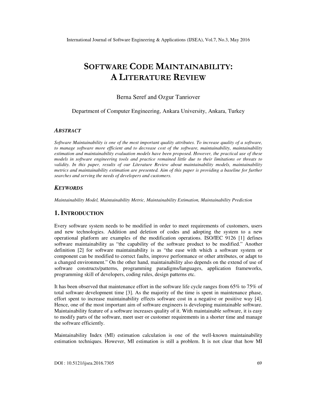 Software Code Maintainability: a Literature Review