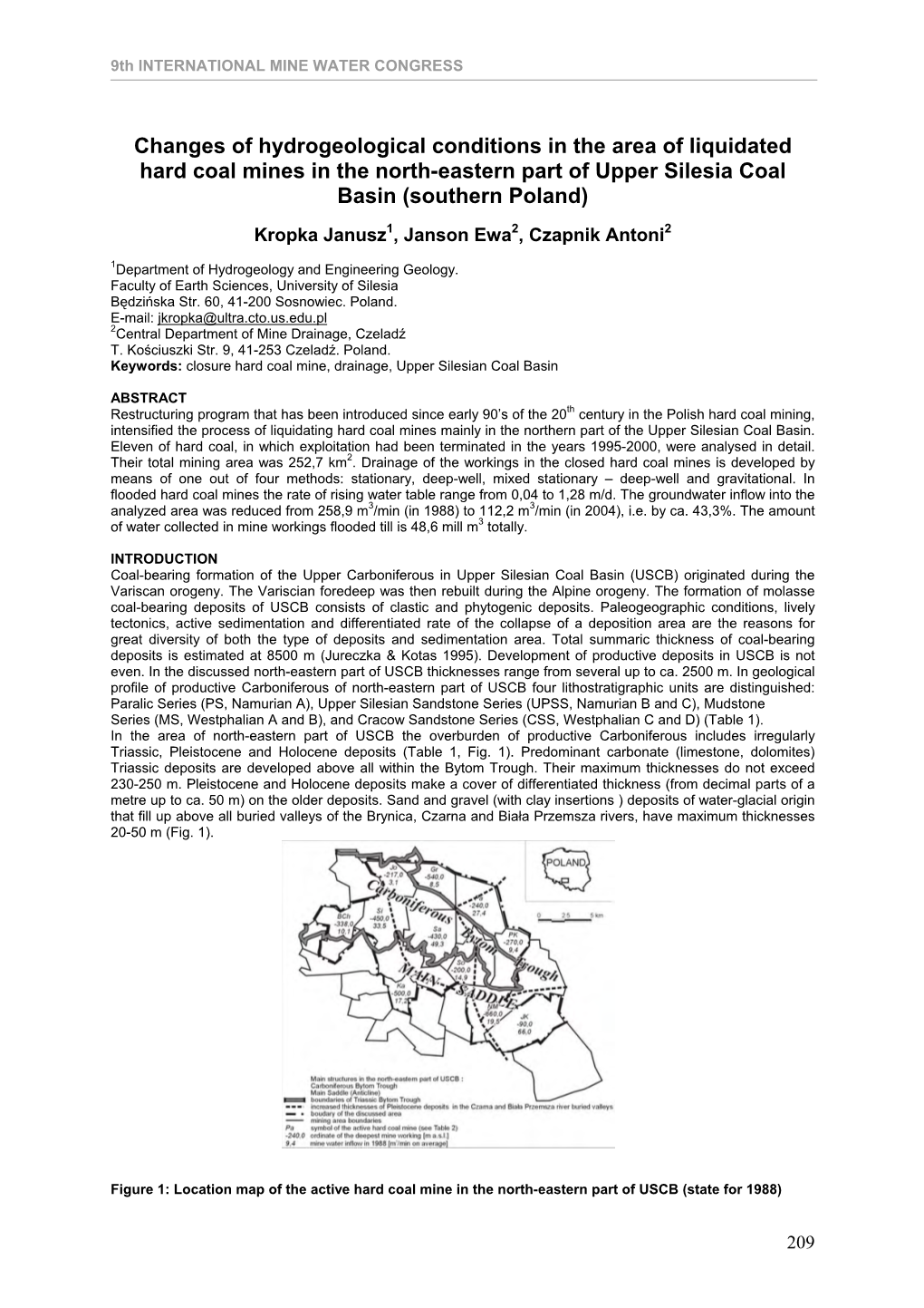 Changes of Hydrogeological Conditions in the Area of Liquidated Hard Coal Mines in the North-Eastern Part of Upper Silesia Coal Basin (Southern Poland)