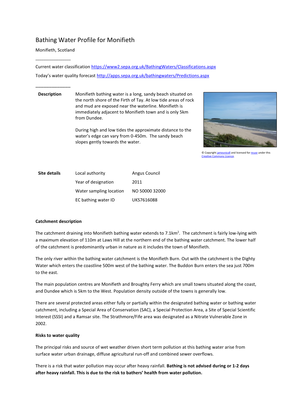 Bathing Water Profile for Monifieth