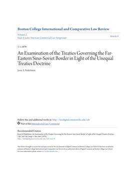 An Examination of the Treaties Governing the Far-Eastern Sino-Soviet Border in Light of the Unequal Treaties Doctrine , 2 B.C