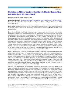 South by Southwest: Planter Emigration and Identity in the Slave South'