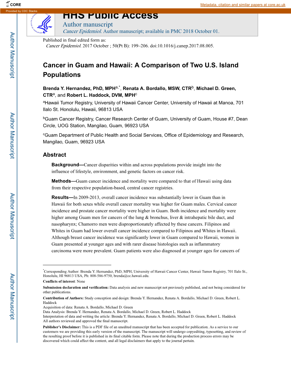 Cancer in Guam and Hawaii: a Comparison of Two U.S. Island Populations