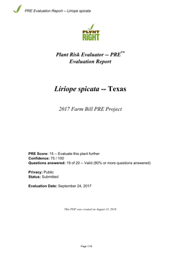 PRE Evaluation Report for Liriope Spicata