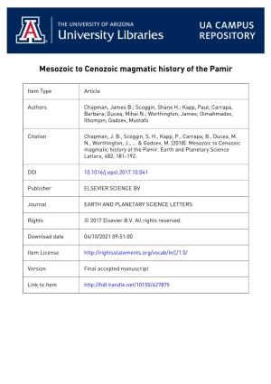 Mesozoic to Cenozoic Magmatic History of the Pamir