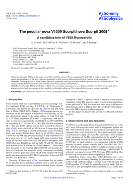 The Peculiar Nova V1309 Scorpii/Nova Scorpii 2008*