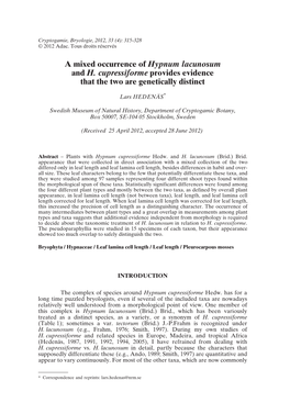 A Mixed Occurrence of Hypnum Lacunosum and H. Cupressiforme Provides Evidence That the Two Are Genetically Distinct