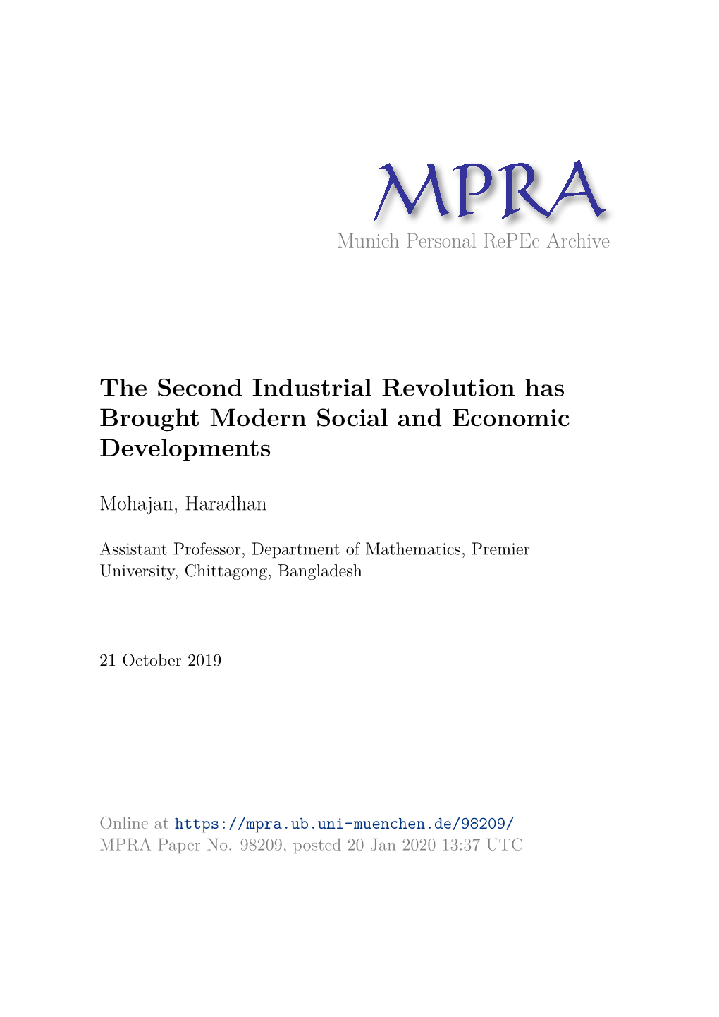 The Second Industrial Revolution Has Brought Modern Social and Economic Developments