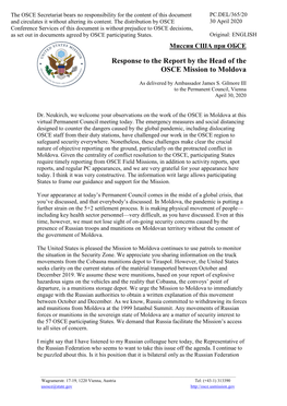 Response to the Report by the Head of the OSCE Mission to Moldova
