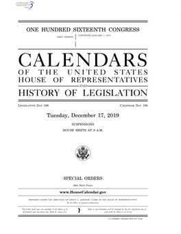 Calendars of the United States House of Representatives and History of Legislation