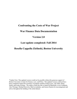 Confronting the Costs of War Project War Finance Data Documentation