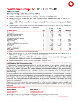 Vodafone Group Plc H1 FY21 Results