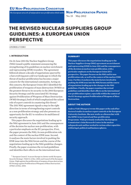 THE REVISED NUCLEAR SUPPLIERS GROUP GUIDELINES: a EUROPEAN UNION PERSPECTIVE Andrea Viski