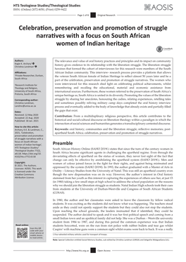 Celebration, Preservation and Promotion of Struggle Narratives with a Focus on South African Women of Indian Heritage