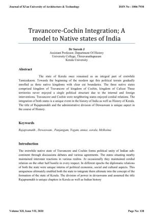 Travancore-Cochin Integration; a Model to Native States of India